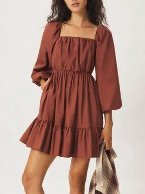 Anthropologie X Mare Mare Maria Tunic Mini Ruffle Puff Sleeves Dress Size M
